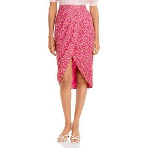 AQUA Printed Wrap Midi Skirt Women's, Size XS, Pink/Gold,  Brand New with Tags